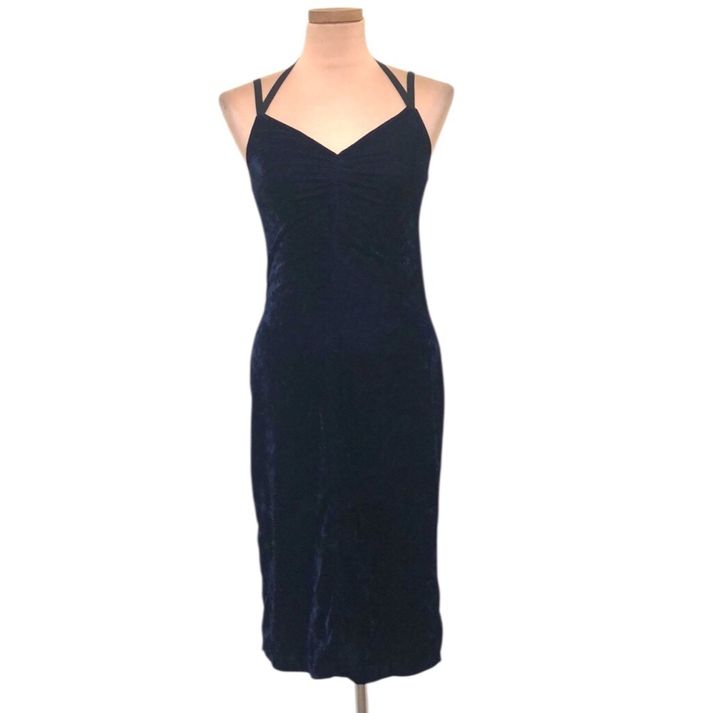 Ella Moss Midi Dress Size XS Navy Blue Velvet